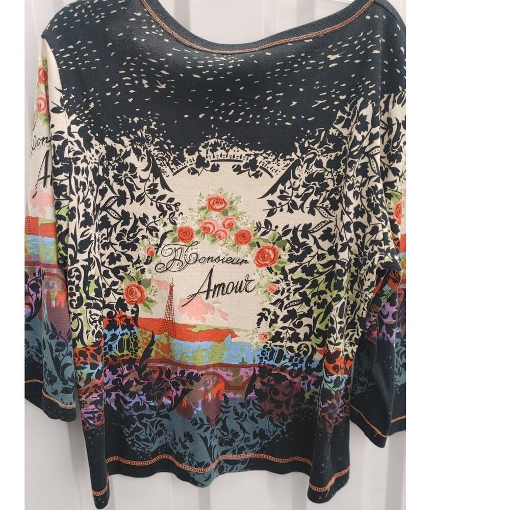 Ash & Sara Blouse Amour Eiffel Tower France 1X Multicolor Beaded